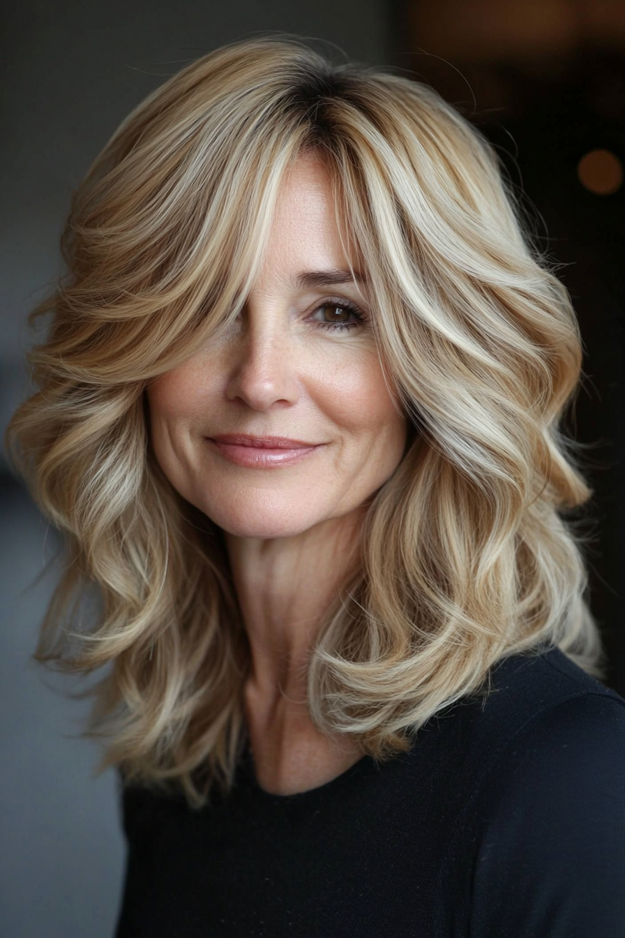 25. Muted Honey Blonde Wavy Shag (Shag Haircuts For Older Women) - Shag Haircuts For Older Women