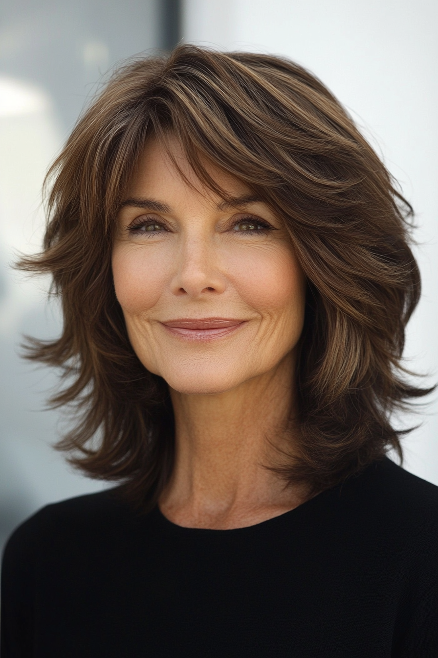 27. Mocha Brown Tapered Shag (Shag Haircuts For Older Women) - Shag Haircuts For Older Women