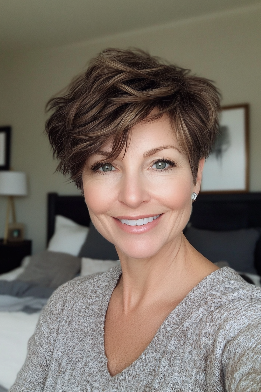 2. Textured Pixie in Deep Espresso (Short Hairstyles For Older Women With Thick Hair) - Short Hairstyles For Older Women With Thick Hair