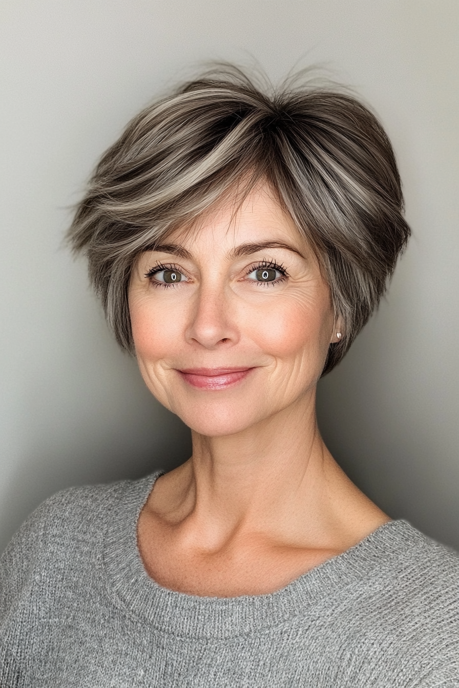 3. Feathered Crop in Ash Brown (Short Hairstyles For Older Women With Thick Hair) - Short Hairstyles For Older Women With Thick Hair