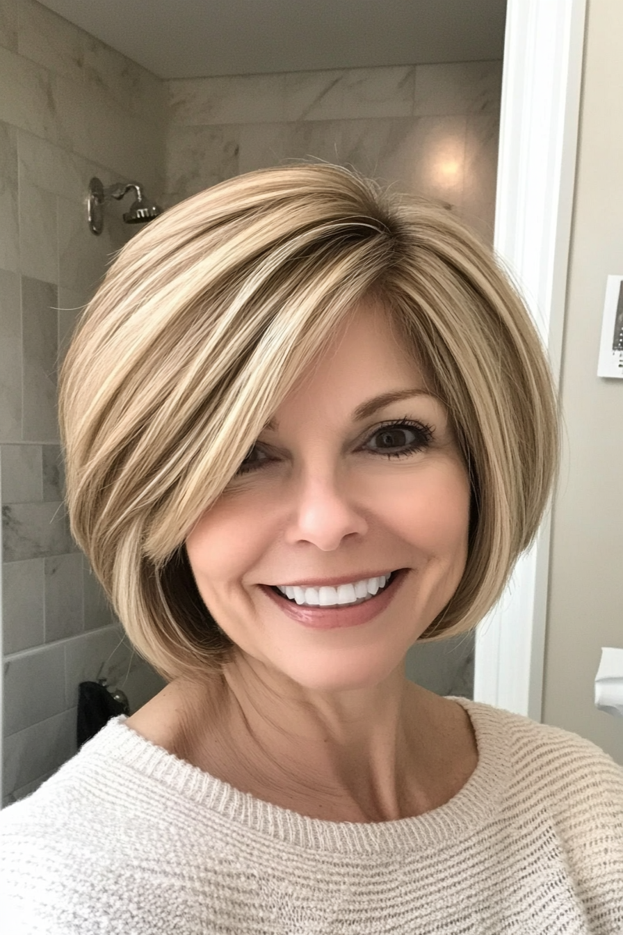 4. Tapered Bob in Honey Blonde (Short Hairstyles For Older Women With Thick Hair) - Short Hairstyles For Older Women With Thick Hair