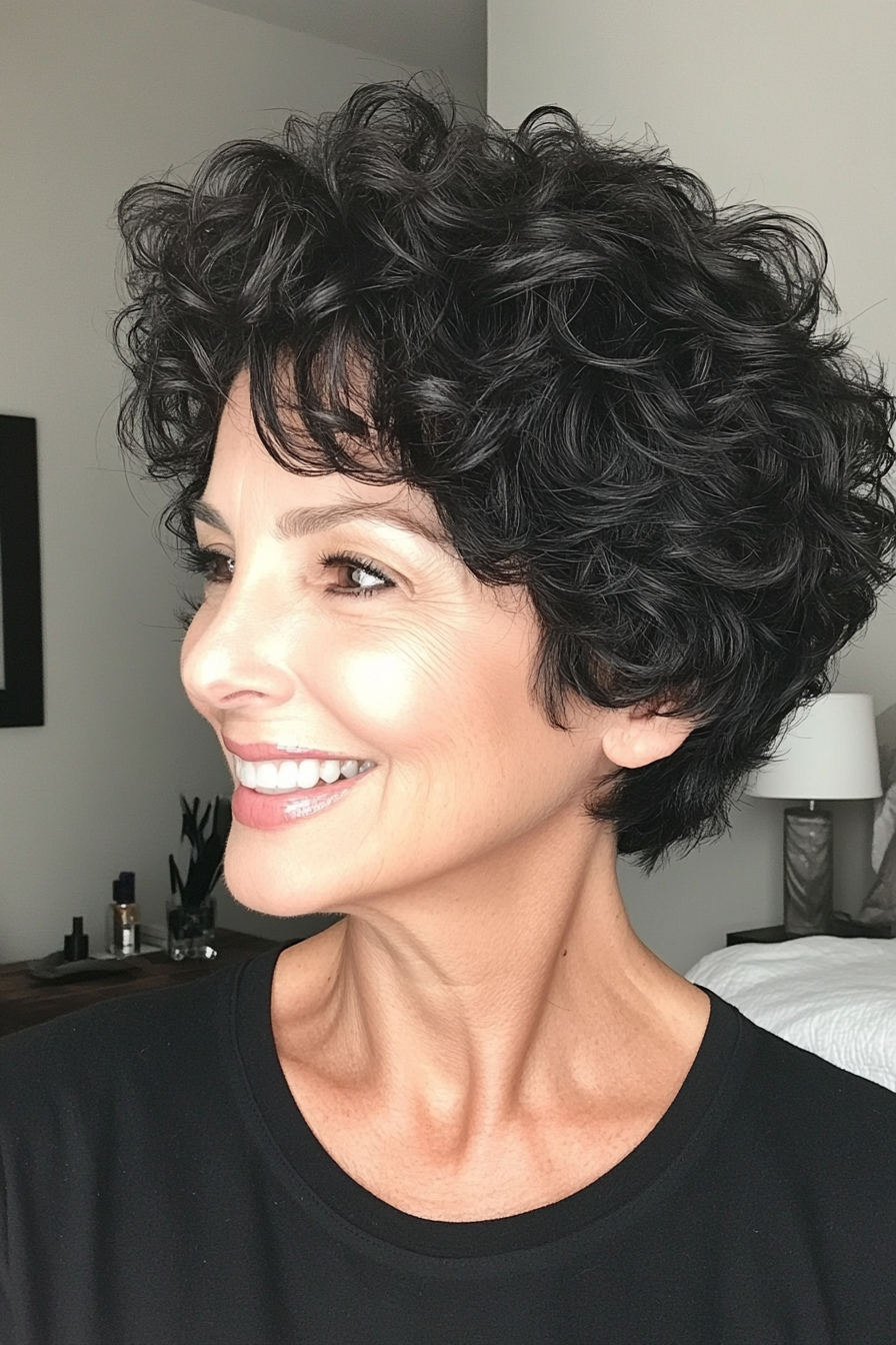 5. Curly Pixie in Soft Black (Short Hairstyles For Older Women With Thick Hair) - Short Hairstyles For Older Women With Thick Hair