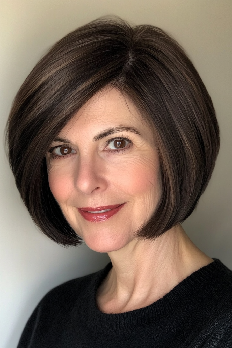 6. Classic French Bob in Dark Brown (Short Hairstyles For Older Women With Thick Hair) - Short Hairstyles For Older Women With Thick Hair