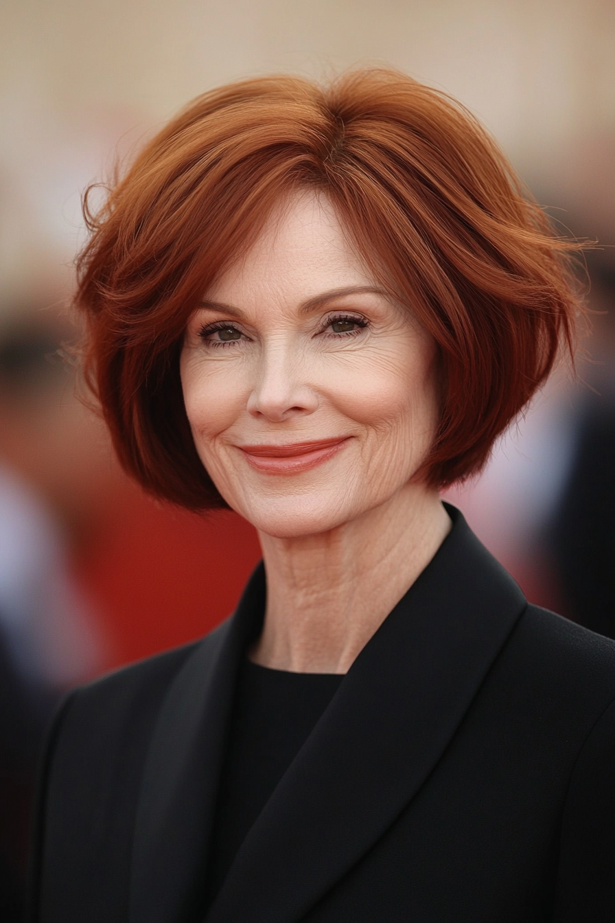 10. Wispy Bob in Dark Auburn (Short Hairstyles For Older Women With Thick Hair) - Short Hairstyles For Older Women With Thick Hair