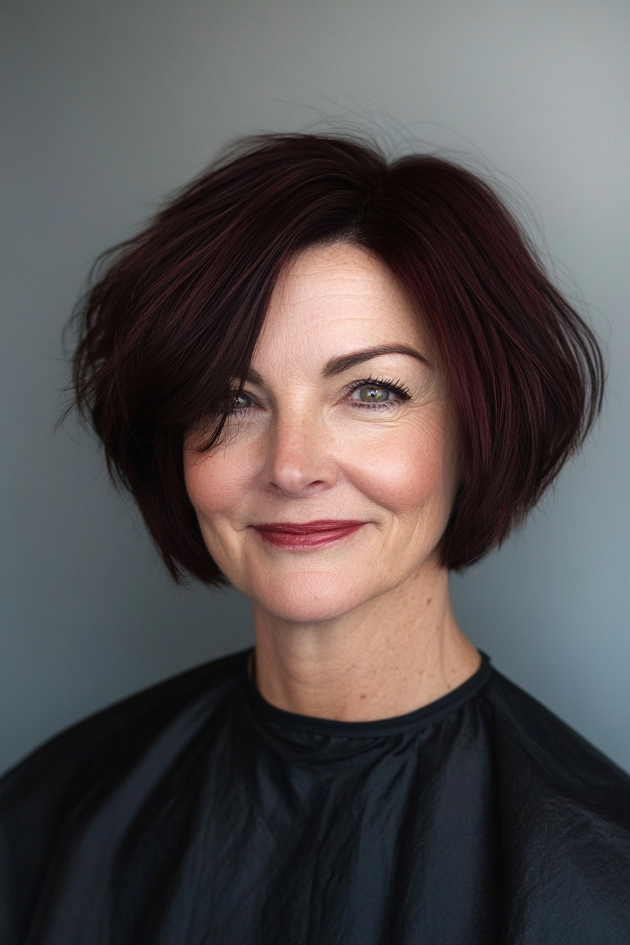 12. Rounded Bob in Deep Mahogany (Short Hairstyles For Older Women With Thick Hair) - Short Hairstyles For Older Women With Thick Hair