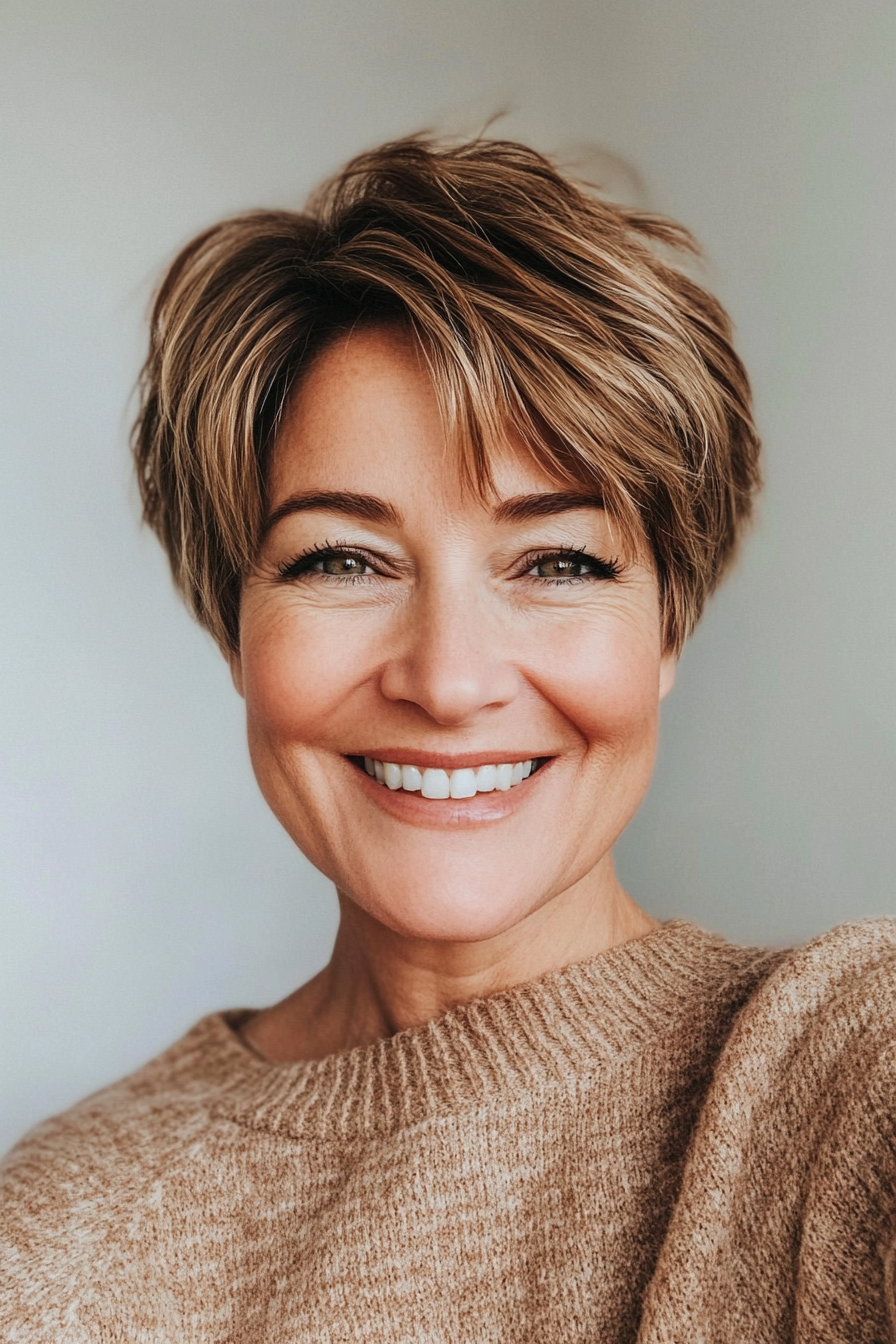 14. Voluminous Crop in Soft Caramel (Short Hairstyles For Older Women With Thick Hair) - Short Hairstyles For Older Women With Thick Hair