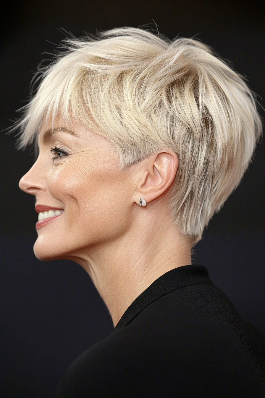 16. Asymmetrical Pixie in Icy Blonde (Short Hairstyles For Older Women With Thick Hair) - Short Hairstyles For Older Women With Thick Hair