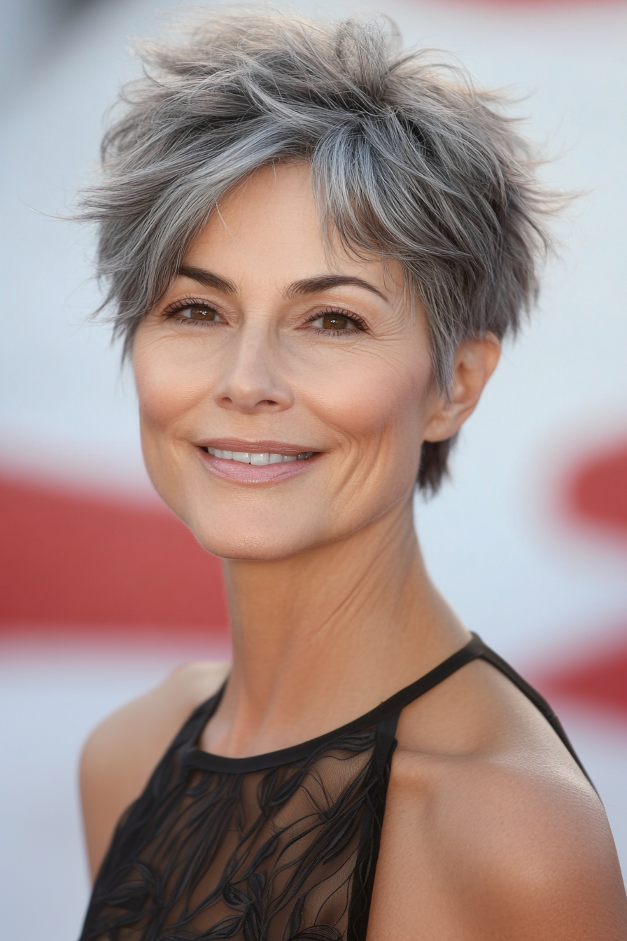 19. Tousled Pixie in Cool Ash Gray (Short Hairstyles For Older Women With Thick Hair) - Short Hairstyles For Older Women With Thick Hair
