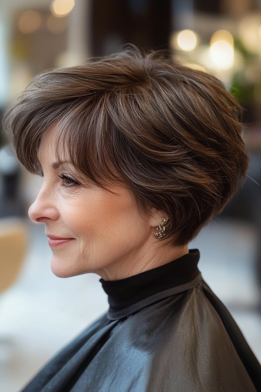 26. Modern Crop in Soft Dark Cocoa (Short Hairstyles For Older Women With Thick Hair) - Short Hairstyles For Older Women With Thick Hair