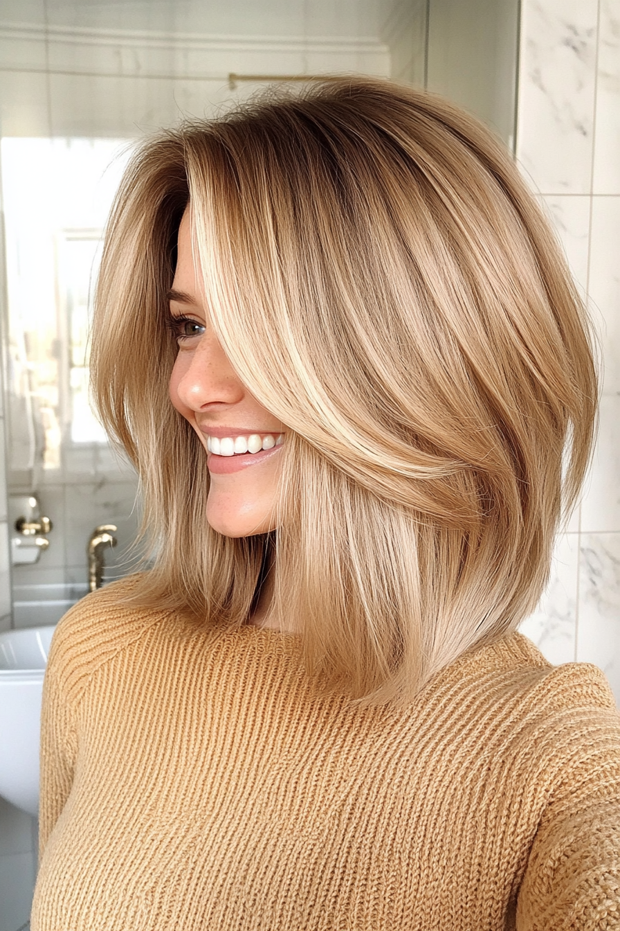 1. Golden Honey Layered Lob (Blonde Haircuts) - Blonde Haircuts