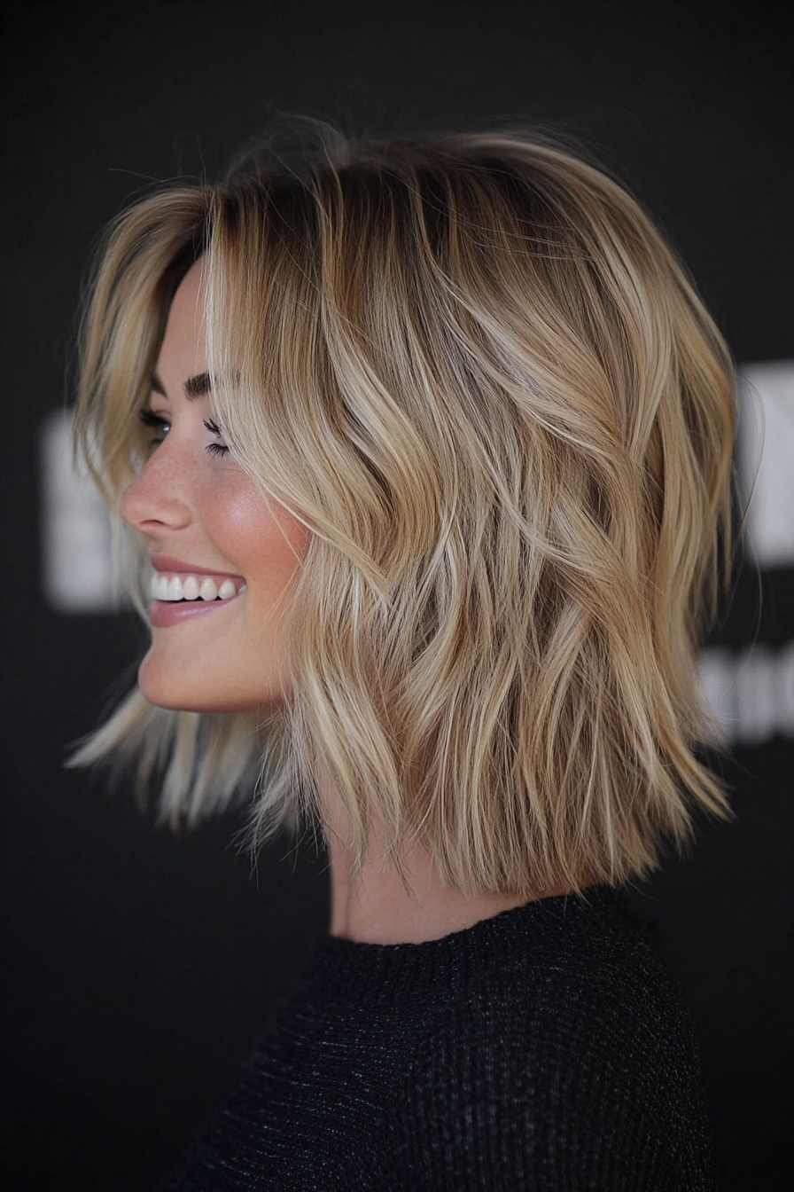 9. Beige Blonde Choppy Lob (Blonde Haircuts) - Blonde Haircuts