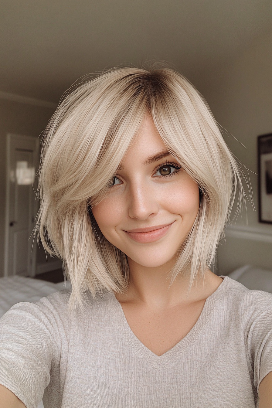 23. Beige Blonde Wispy Bob with Bangs (Blonde Haircuts) - Blonde Haircuts
