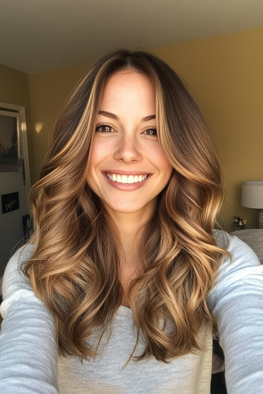 2. Golden Brunette Soft Waves (Medium Length Layered Haircuts) - Medium Length Layered Haircuts