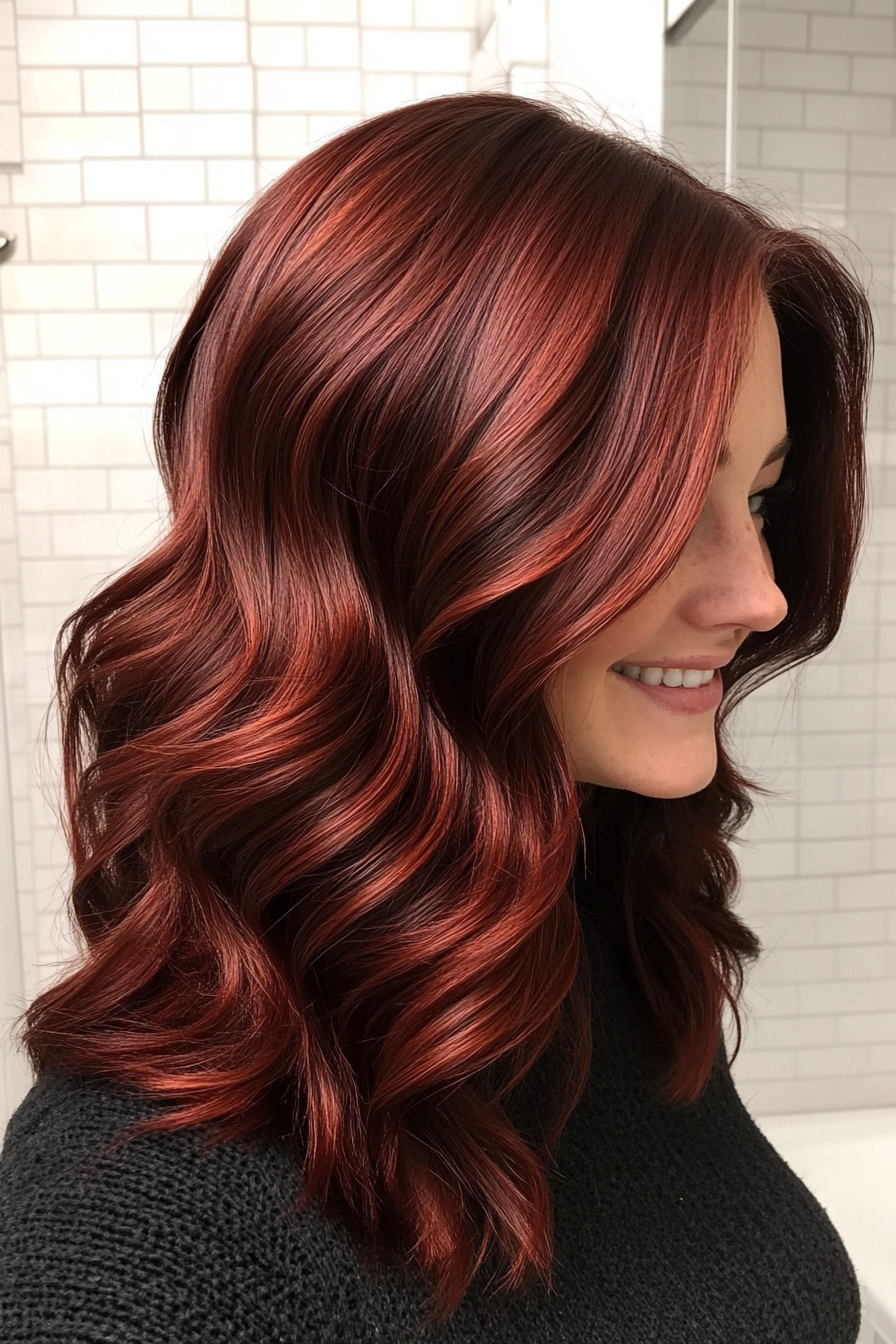 15. Mahogany Layered Waves (Medium Length Layered Haircuts) - Medium Length Layered Haircuts