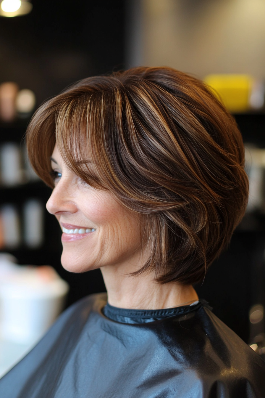 1. Feathered Bob in Warm Chestnut (Haircuts For Older Women With Thin Hair) - Haircuts For Older Women With Thin Hair