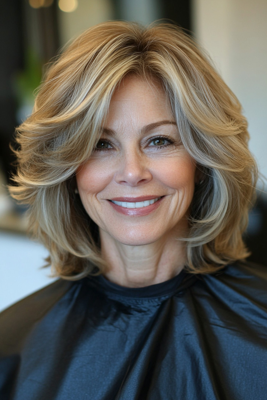 3. Layered Shoulder-Length Cut in Honey Blonde (Haircuts For Older Women With Thin Hair) - Haircuts For Older Women With Thin Hair