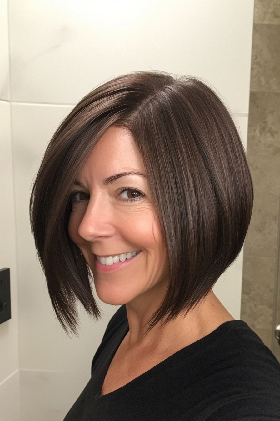 4. Angled Bob in Dark Mocha (Haircuts For Older Women With Thin Hair) - Haircuts For Older Women With Thin Hair