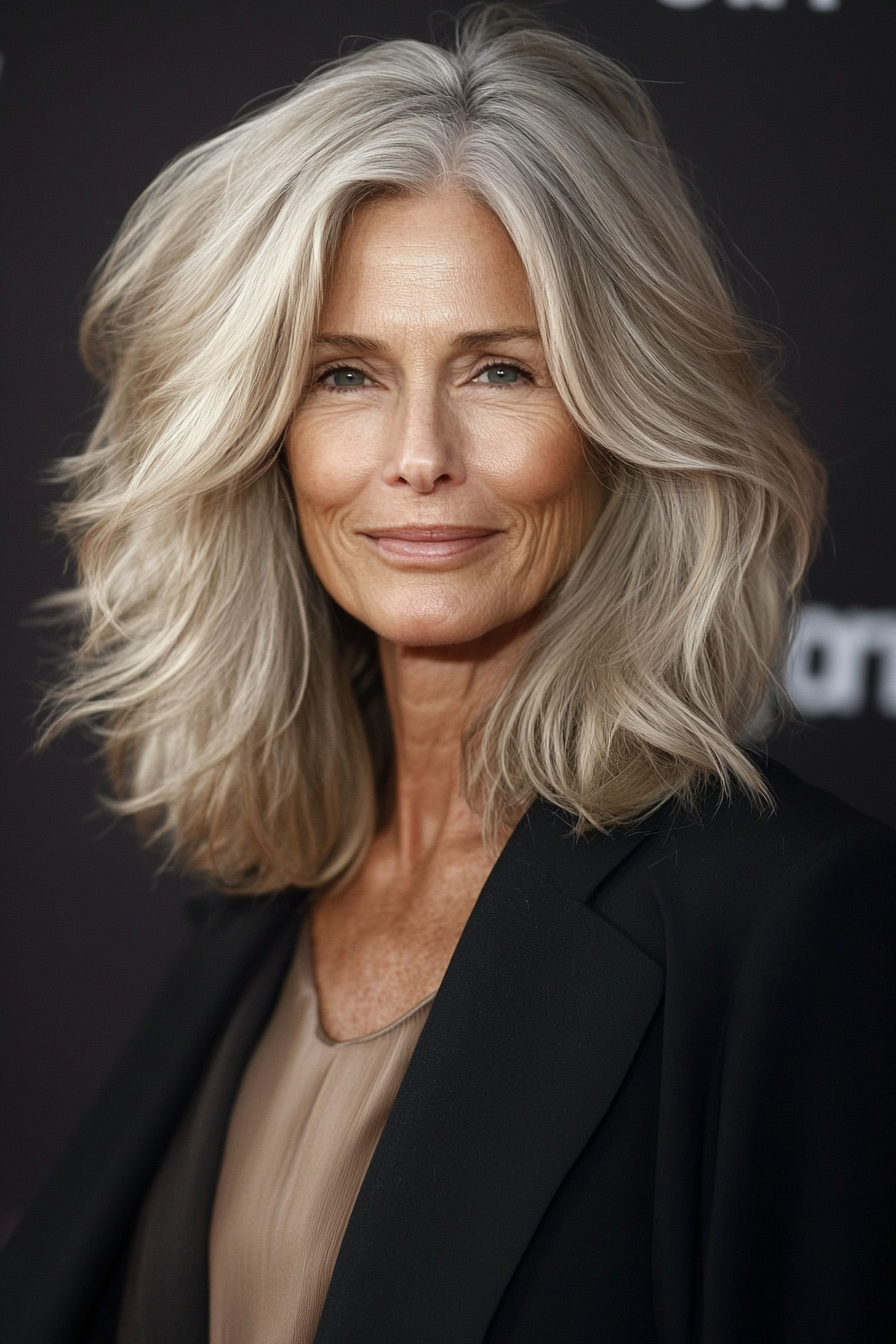 7. Textured Lob in Cool Beige Blonde (Haircuts For Older Women With Thin Hair) - Haircuts For Older Women With Thin Hair