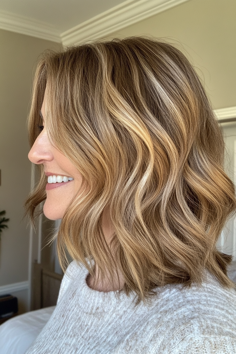 8. Wavy Shoulder Cut in Golden Brown (Haircuts For Older Women With Thin Hair) - Haircuts For Older Women With Thin Hair
