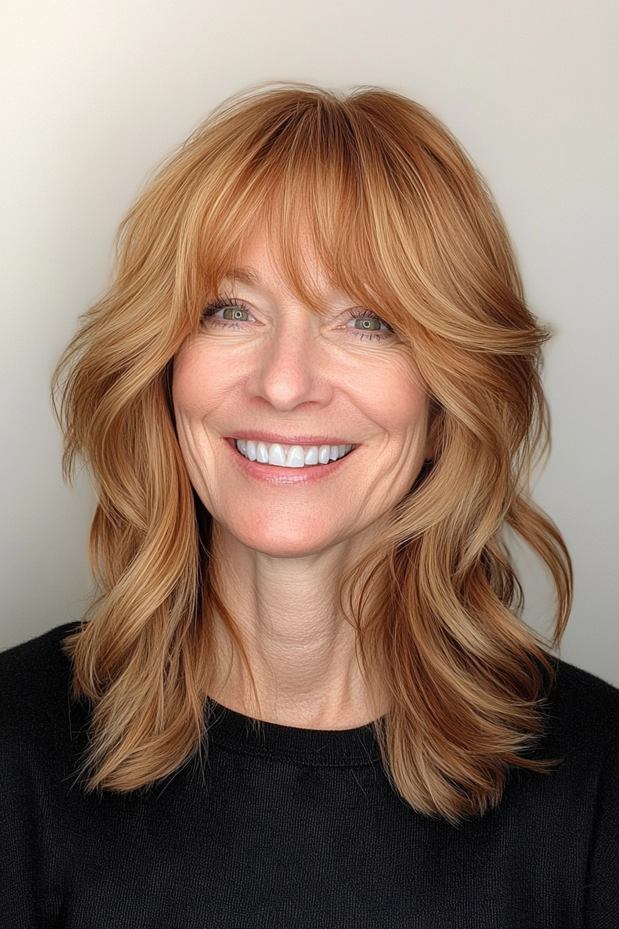 11. Wispy Cut with Bangs in Light Auburn (Haircuts For Older Women With Thin Hair) - Haircuts For Older Women With Thin Hair