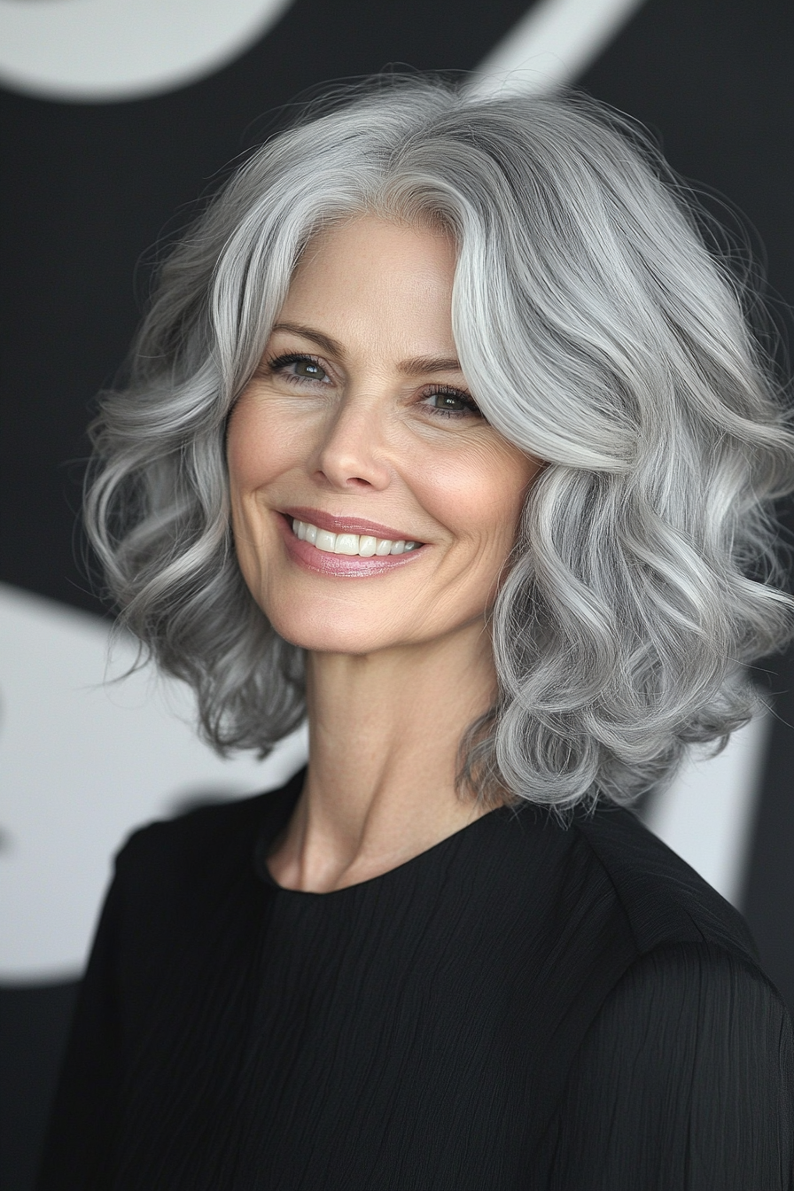 15. Curled Bob in Soft Gray (Haircuts For Older Women With Thin Hair) - Haircuts For Older Women With Thin Hair
