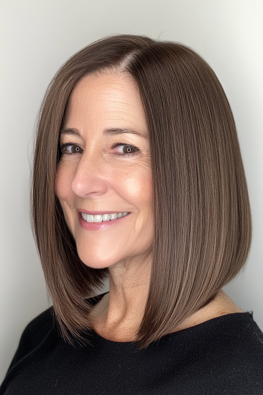 16. Sleek Shoulder-Length Cut in Espresso Brown (Haircuts For Older Women With Thin Hair) - Haircuts For Older Women With Thin Hair