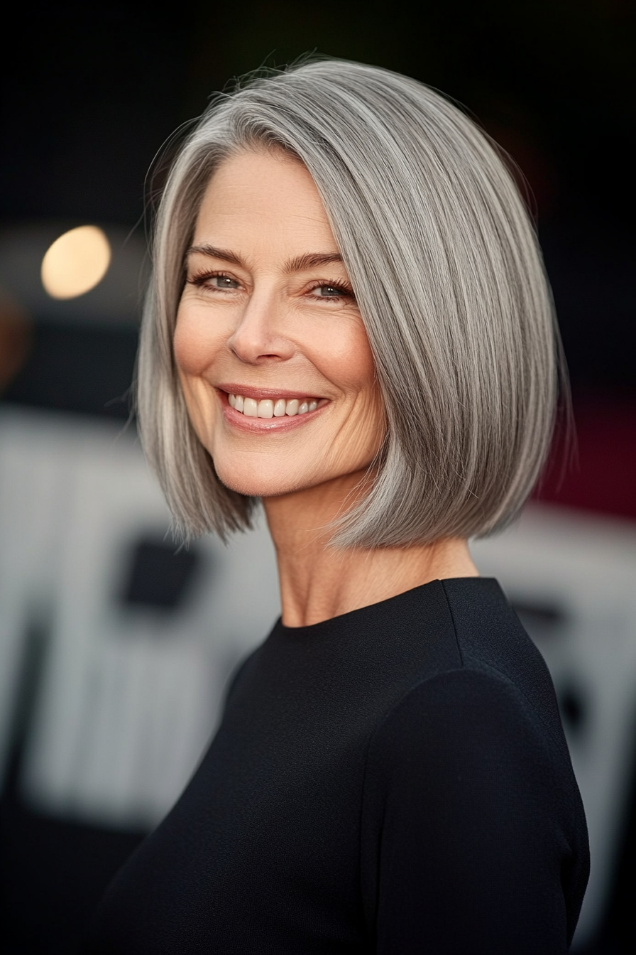 20. Blunt Cut Bob in Cool Gray (Haircuts For Older Women With Thin Hair) - Haircuts For Older Women With Thin Hair