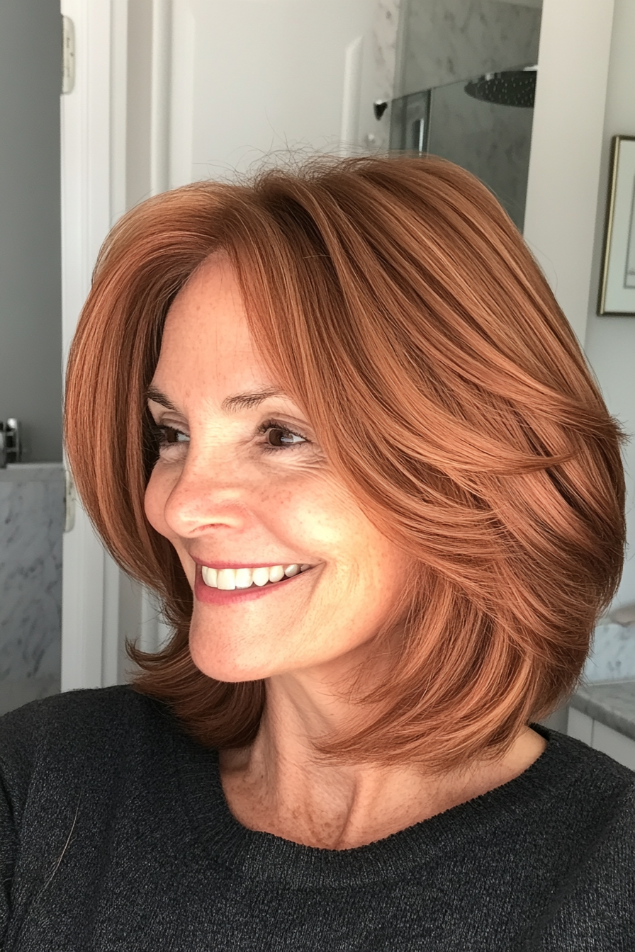 21. Voluminous Short Layered Cut in Dark Copper (Haircuts For Older Women With Thin Hair) - Haircuts For Older Women With Thin Hair