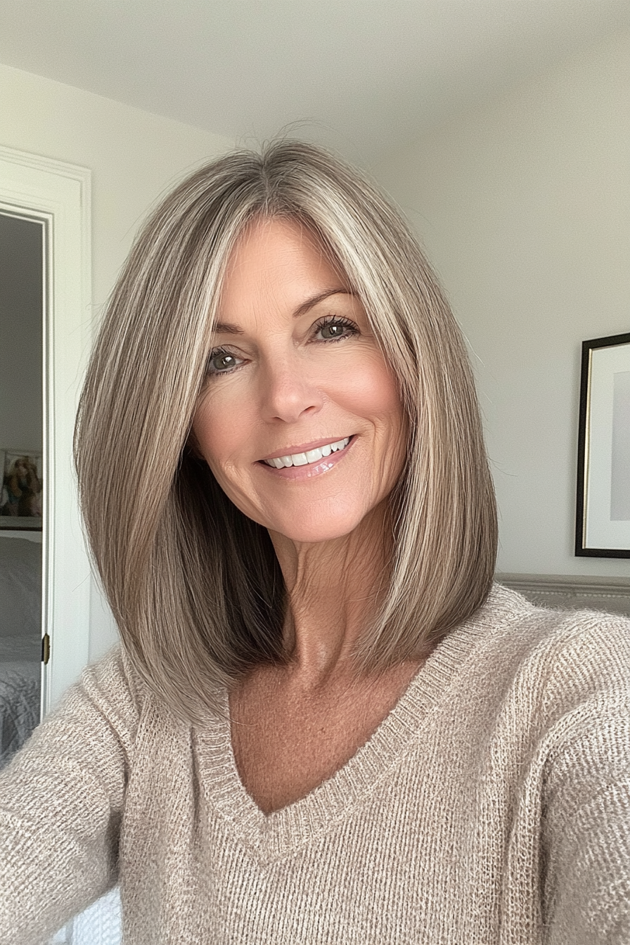 25. Long Bob with Subtle Layers in Neutral Dark Blonde (Haircuts For Older Women With Thin Hair) - Haircuts For Older Women With Thin Hair