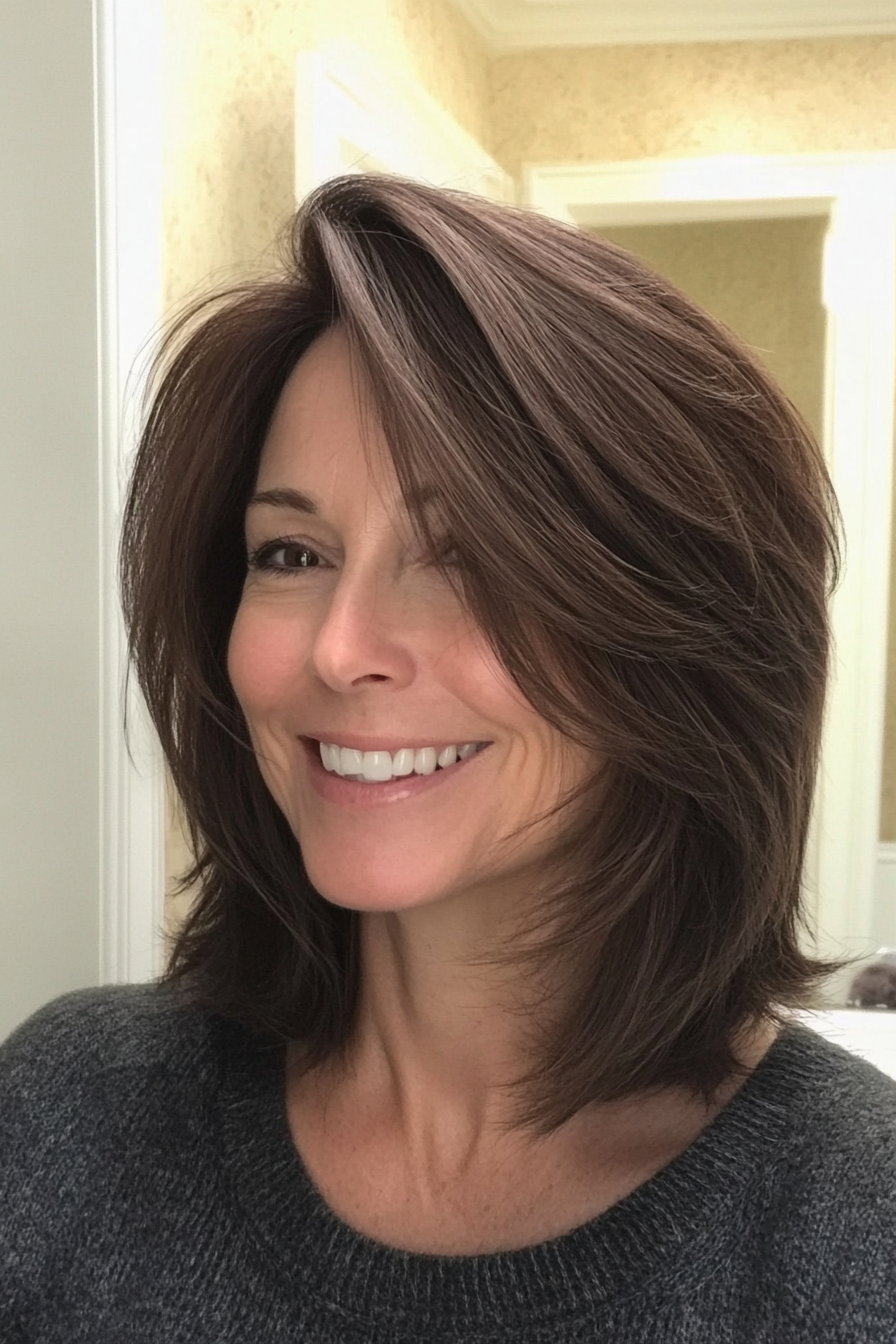 27. Choppy Lob in Cool Dark Brown (Haircuts For Older Women With Thin Hair) - Haircuts For Older Women With Thin Hair