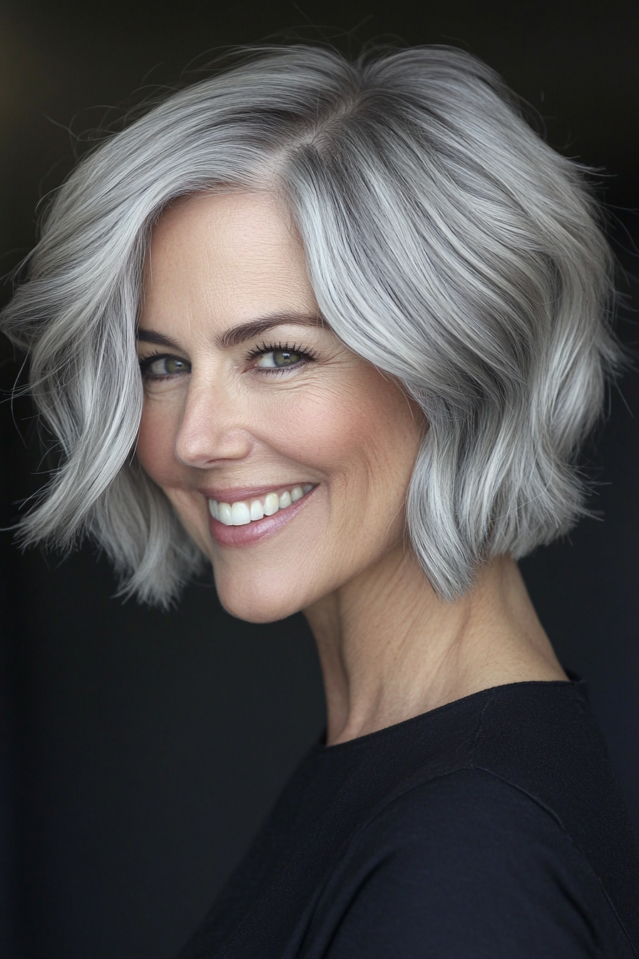 7. Silver Balayage Choppy Cut (Short Haircuts For Women Over 50) - Short Haircuts For Women Over 50