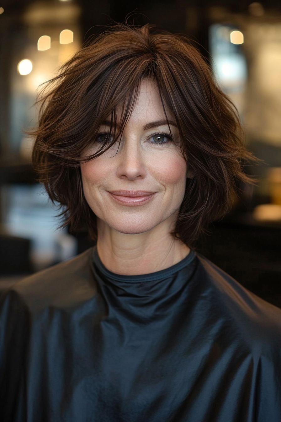 13. Soft Brunette Shaggy Bob (Short Haircuts For Women Over 50) - Short Haircuts For Women Over 50