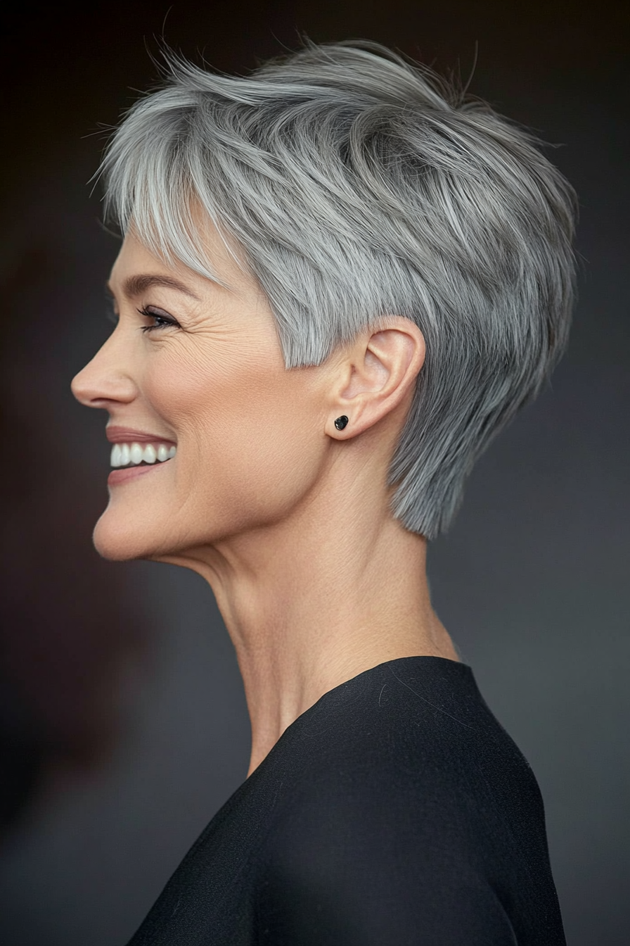 14. Smoky Gray Tapered Crop (Short Haircuts For Women Over 50) - Short Haircuts For Women Over 50