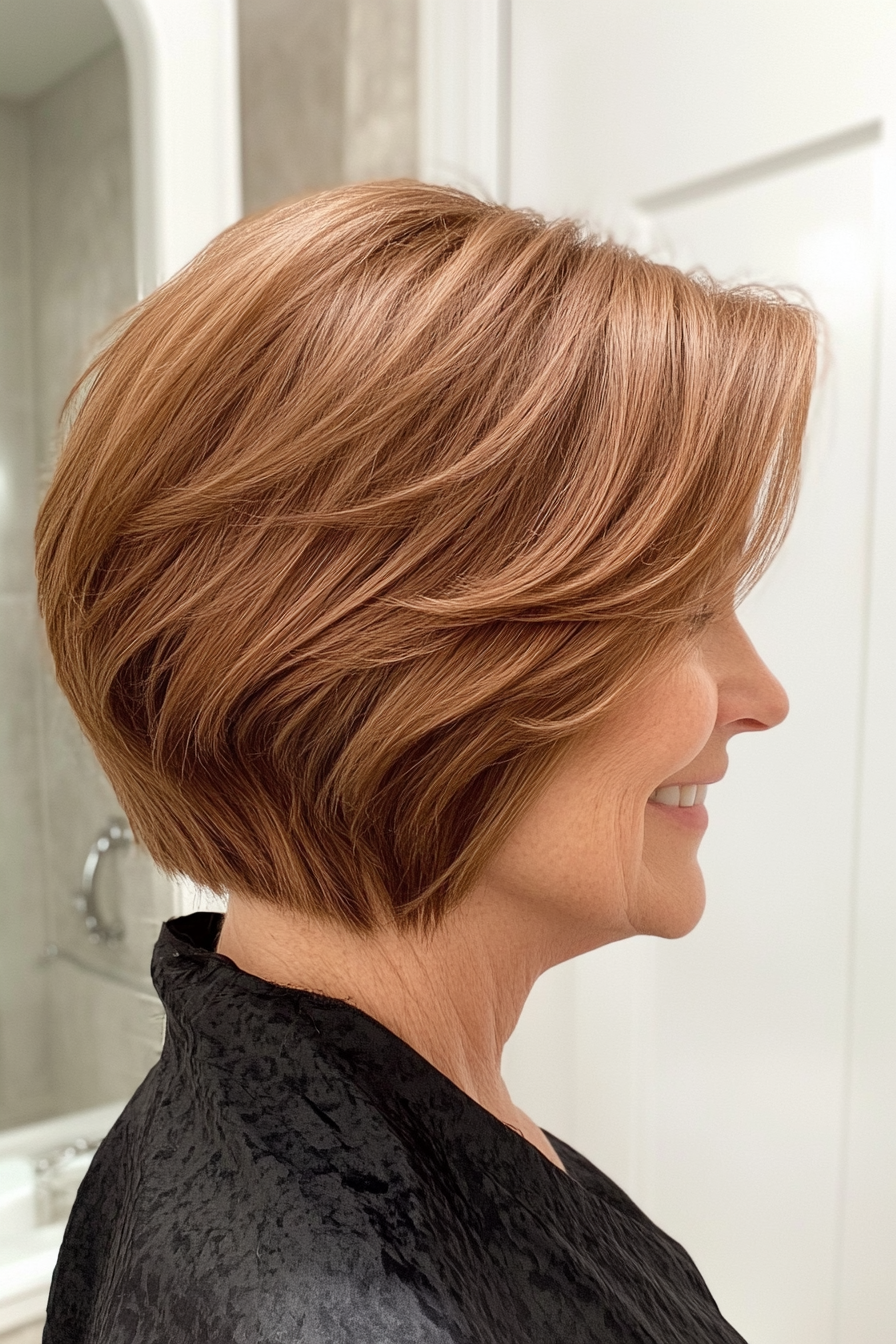 15. Cinnamon Brown Stacked Bob (Short Haircuts For Women Over 50) - Short Haircuts For Women Over 50