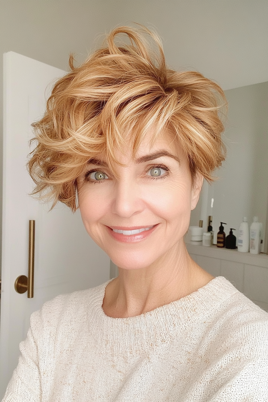 16. Golden Caramel Tousled Pixie (Short Haircuts For Women Over 50) - Short Haircuts For Women Over 50