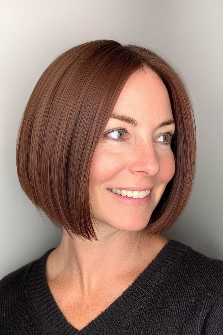 17. Deep Chestnut Blunt Bob (Short Haircuts For Women Over 50) - Short Haircuts For Women Over 50