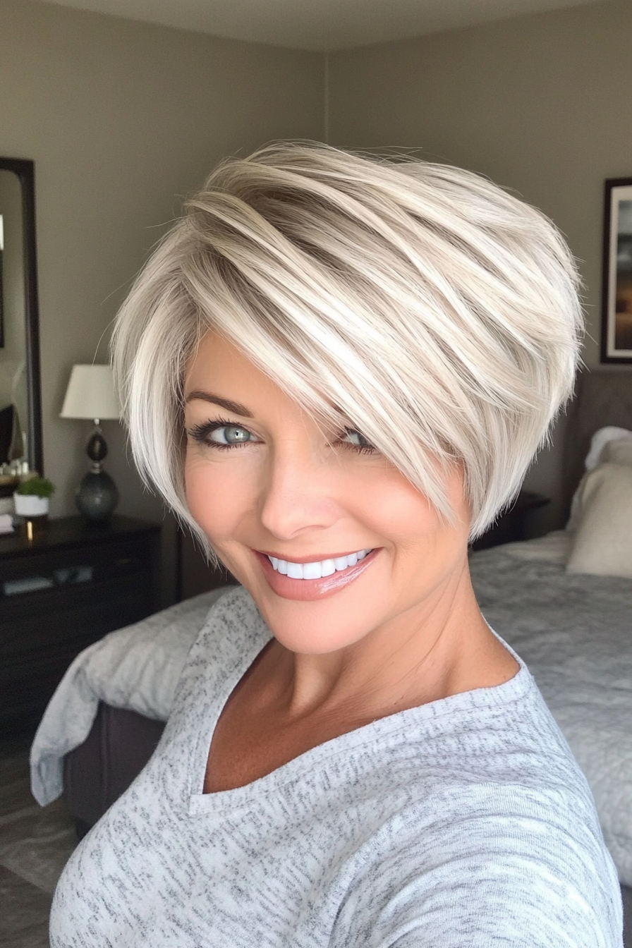 18. Icy Blonde Short Layered Cut (Short Haircuts For Women Over 50) - Short Haircuts For Women Over 50