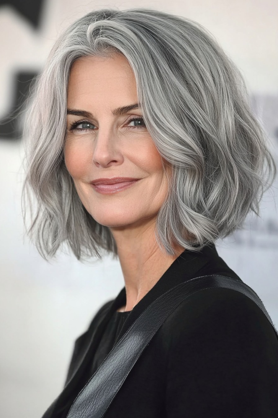 19. Natural Gray Wavy Bob (Short Haircuts For Women Over 50) - Short Haircuts For Women Over 50