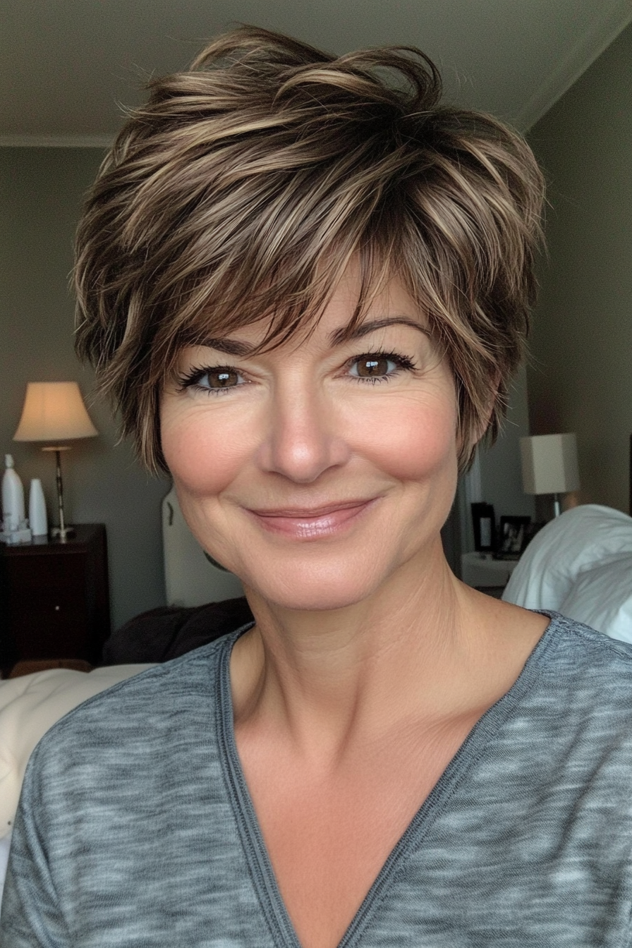 21. Espresso Brown Tousled Crop (Short Haircuts For Women Over 50) - Short Haircuts For Women Over 50