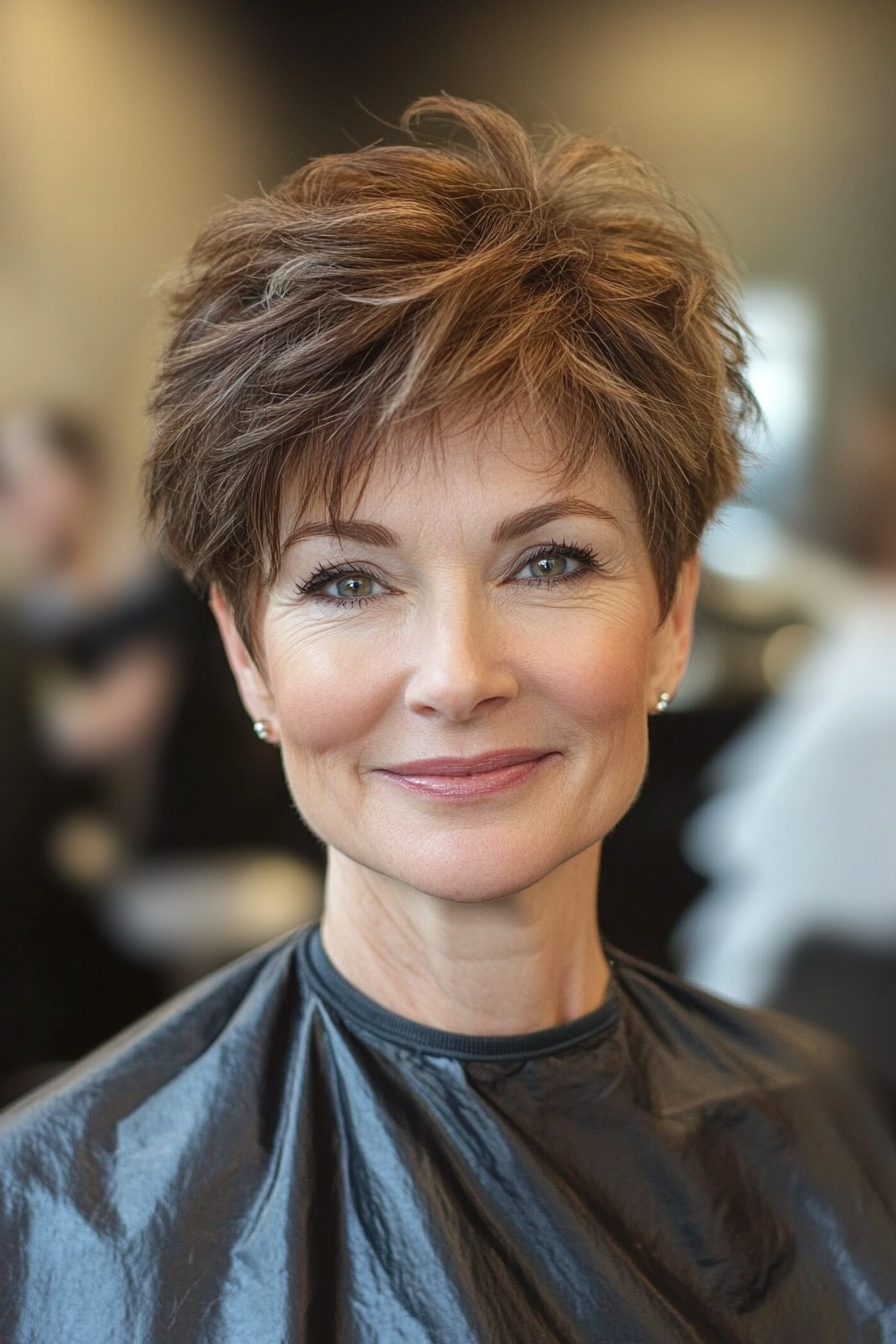 23. Golden Brunette Tapered Pixie (Short Haircuts For Women Over 50) - Short Haircuts For Women Over 50