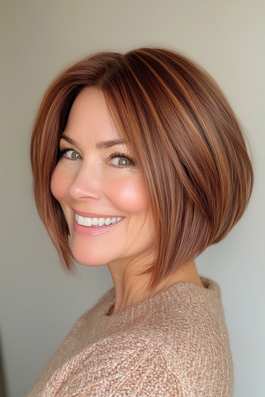 24. Soft Mahogany Layered Bob (Short Haircuts For Women Over 50) - Short Haircuts For Women Over 50