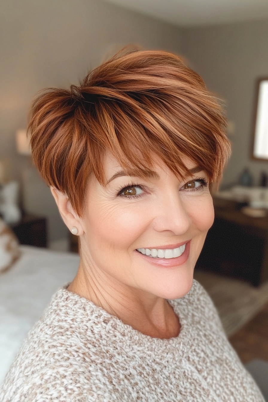 26. Chestnut Balayage Short Crop (Short Haircuts For Women Over 50) - Short Haircuts For Women Over 50