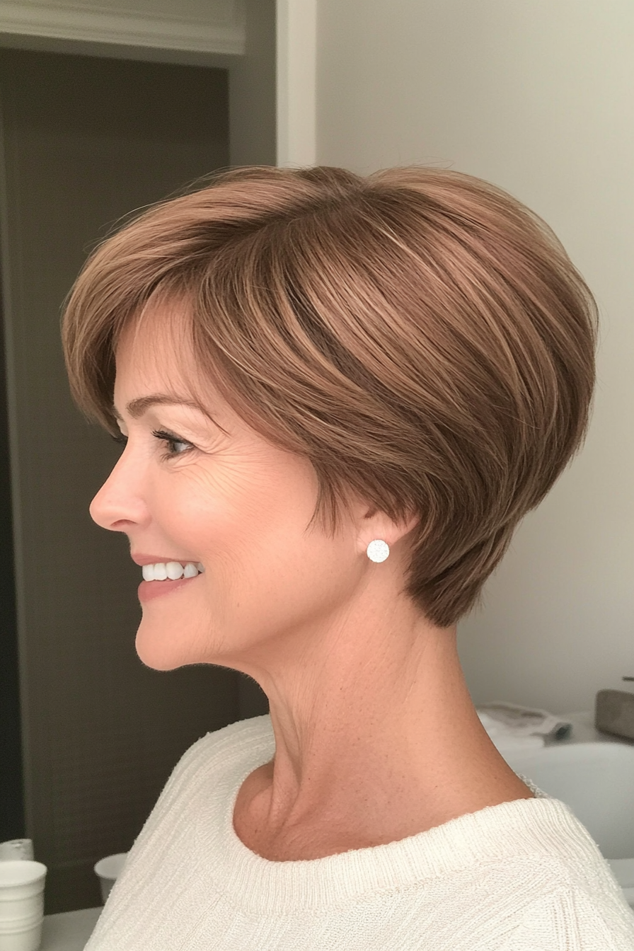 27. Classic Warm Brown Pixie Bob (Short Haircuts For Women Over 50) - Short Haircuts For Women Over 50