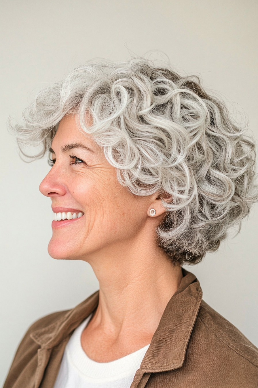 3. Salt-and-Pepper Curly Crop (Hairstyles For Women Over 70) - Hairstyles For Women Over 70
