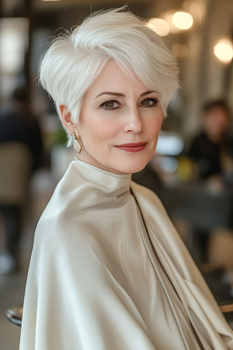 8. Snow-White Tapered Pixie (Hairstyles For Women Over 70) - Hairstyles For Women Over 70