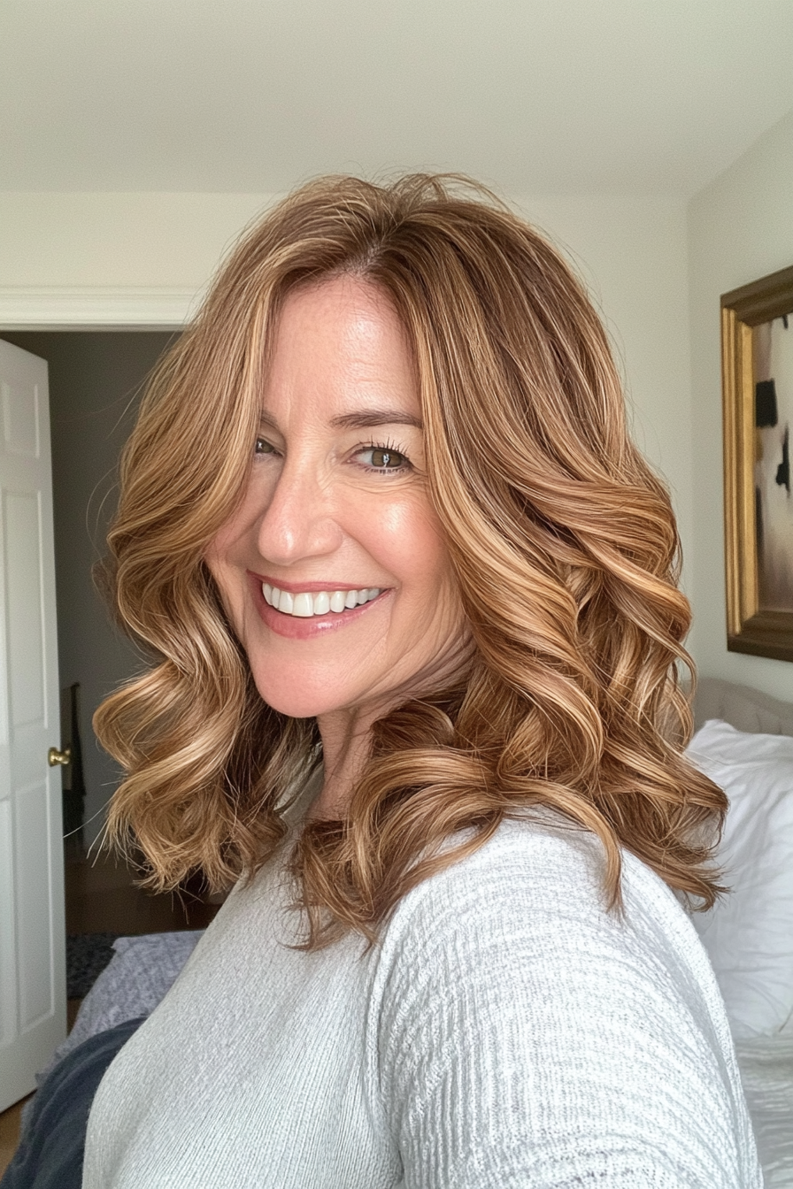 9. Golden Brown Shoulder-Length Waves (Hairstyles For Women Over 70) - Hairstyles For Women Over 70