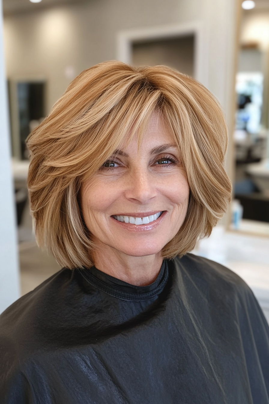 11. Warm Honey Blonde Choppy Bob (Hairstyles For Women Over 70) - Hairstyles For Women Over 70