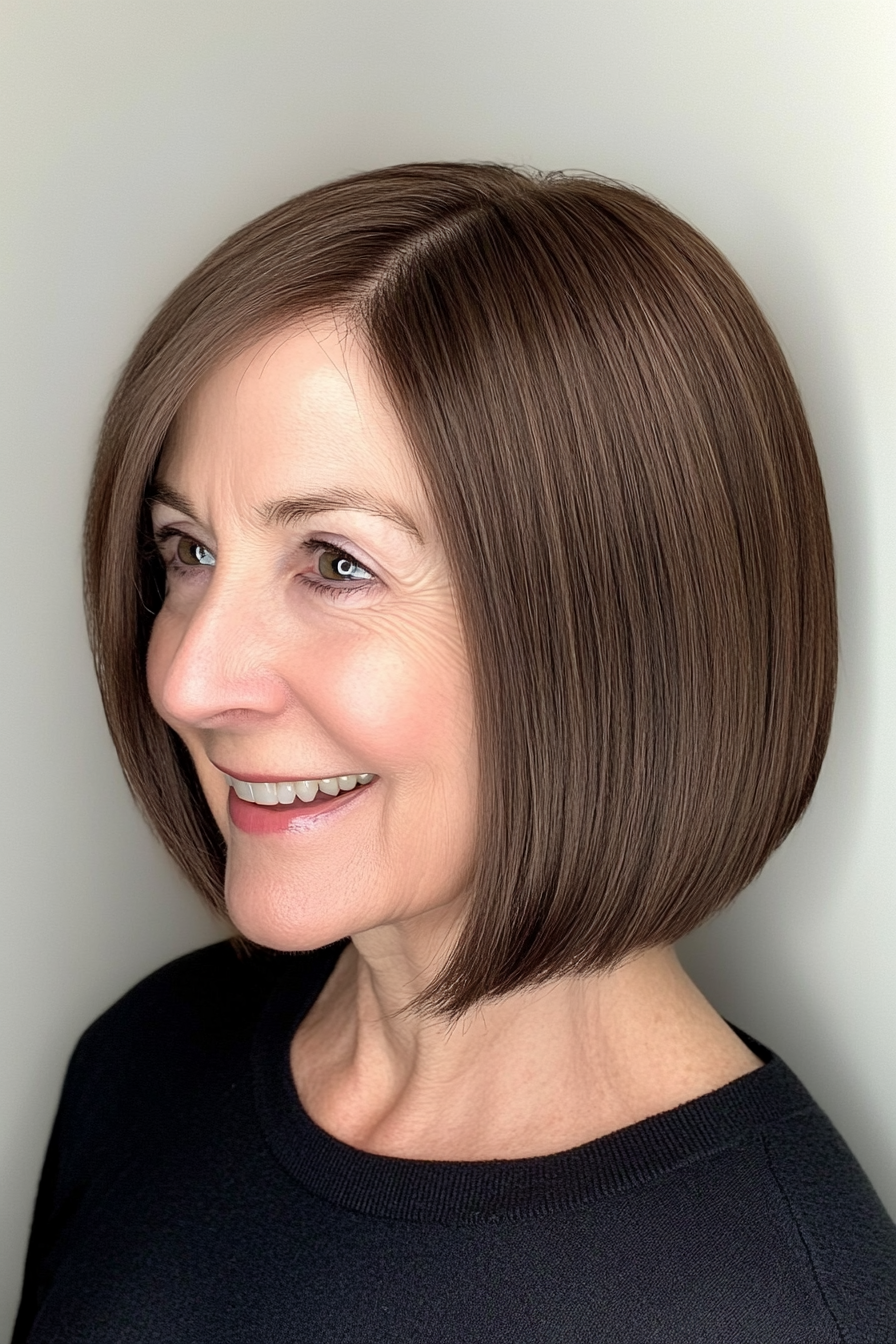 12. Deep Brown Classic Blunt Cut (Hairstyles For Women Over 70) - Hairstyles For Women Over 70