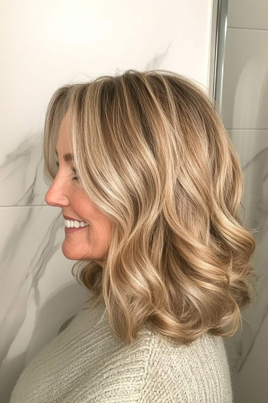16. Champagne Blonde Soft Waves (Hairstyles For Women Over 70) - Hairstyles For Women Over 70