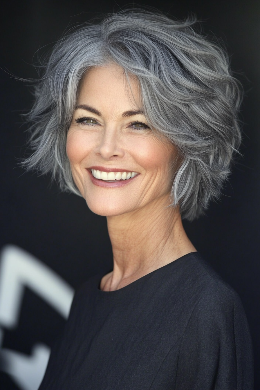 17. Charcoal Gray Tousled Crop (Hairstyles For Women Over 70) - Hairstyles For Women Over 70